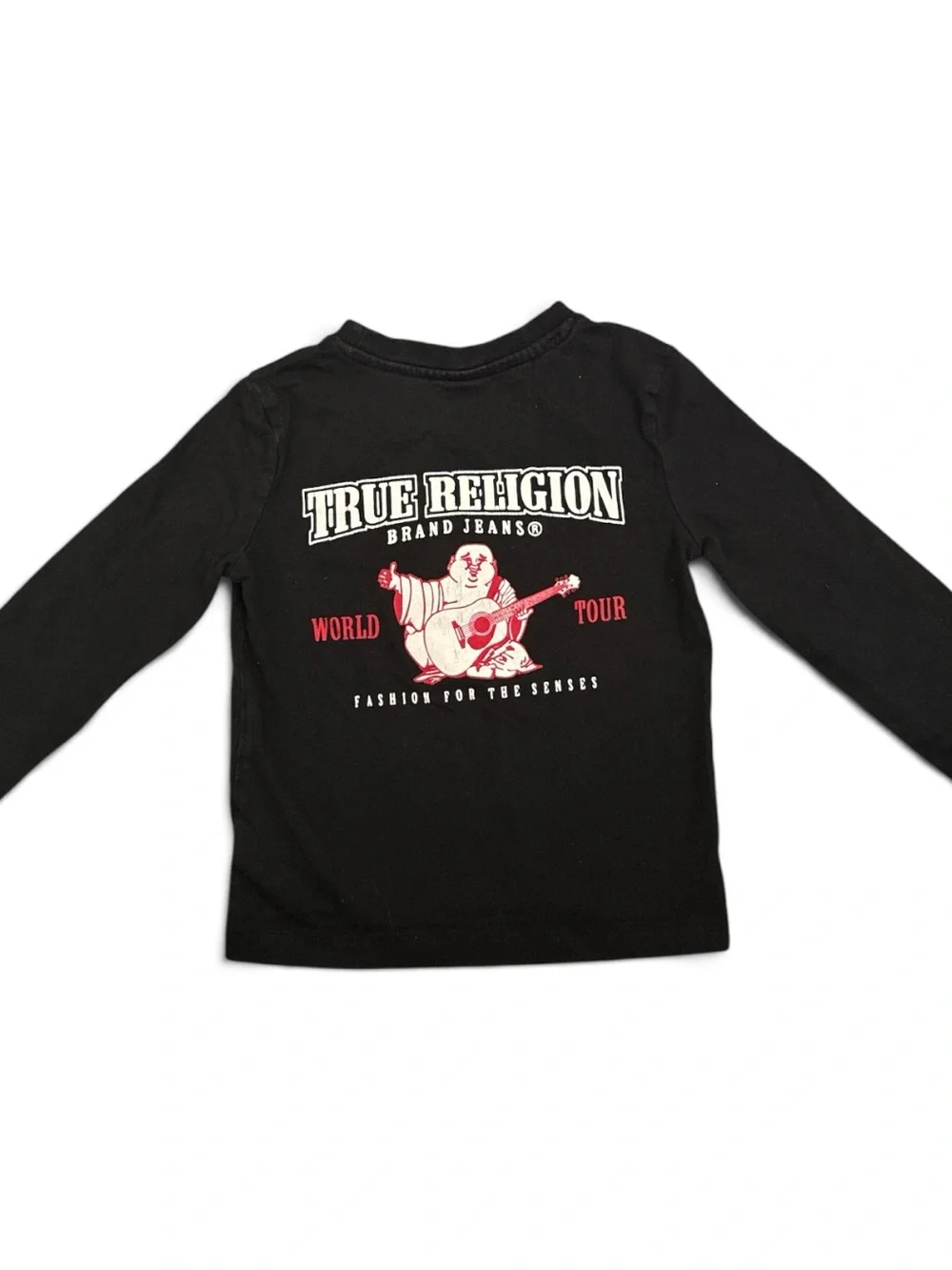True Religion Kids Black Long Sleeve Tee with Red-Outlined Logo